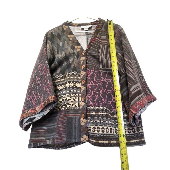 Sacred Threads Patchwork Button Down Sweater Womens Size L Boho Wide Sleeves - Picture 7 of 8